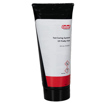 Colad inventing more front tube of Fast Curing System Fine UV Putty showing packaging and easy dosing
