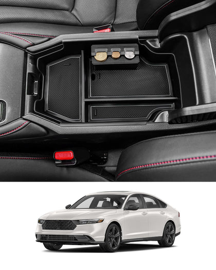 Coleya front view of console organizer showing neat compartments and improved access