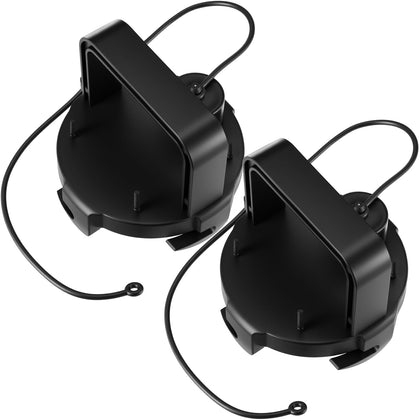 Colingmill front view of two black caps showing fit and finish, protects RV outlets