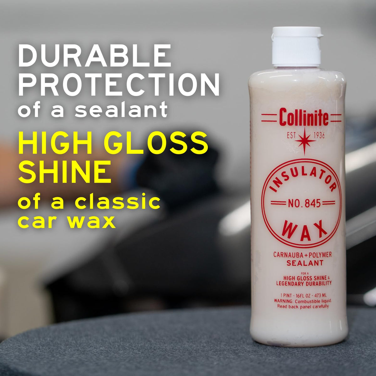 Collinite No. 845 closeup on painted surface showing warm reflective sheen