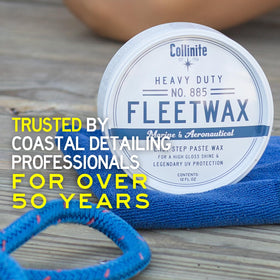 collinite 885 application on fiberglass hull illustrating protective shine benefit