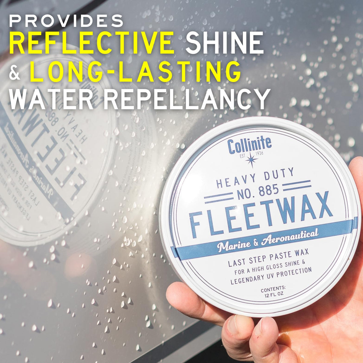 collinite 885 water beading detail showing superior water repellency benefit