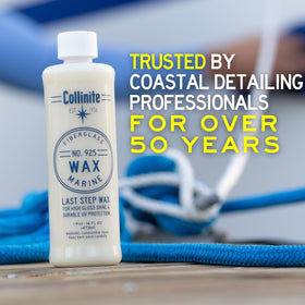 Collinite 925 being applied to a boat hull for quick shine restoration