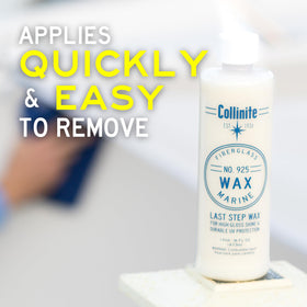 Collinite 925 used on docked boat delivering long-lasting glossy finish