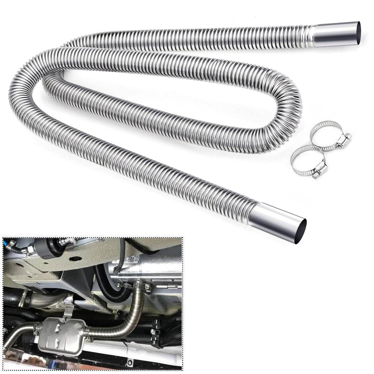 COLOR TREE front view of full-length exhaust pipe showing fitment benefit