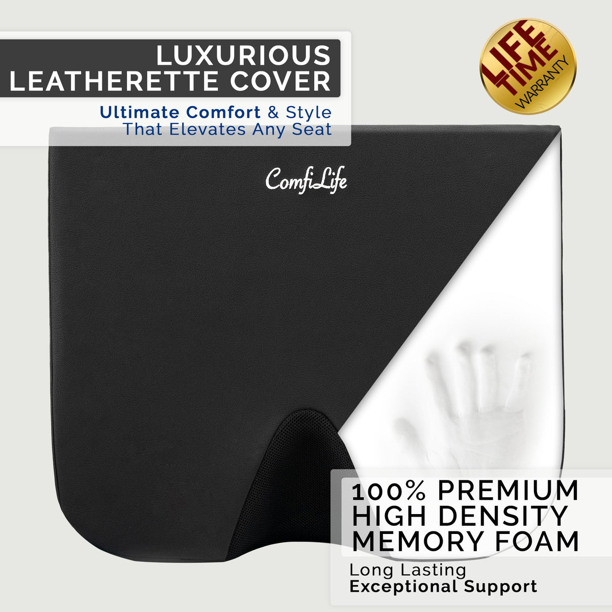 ComfiLife leatherette cover detail showing easy-clean surface and durable look