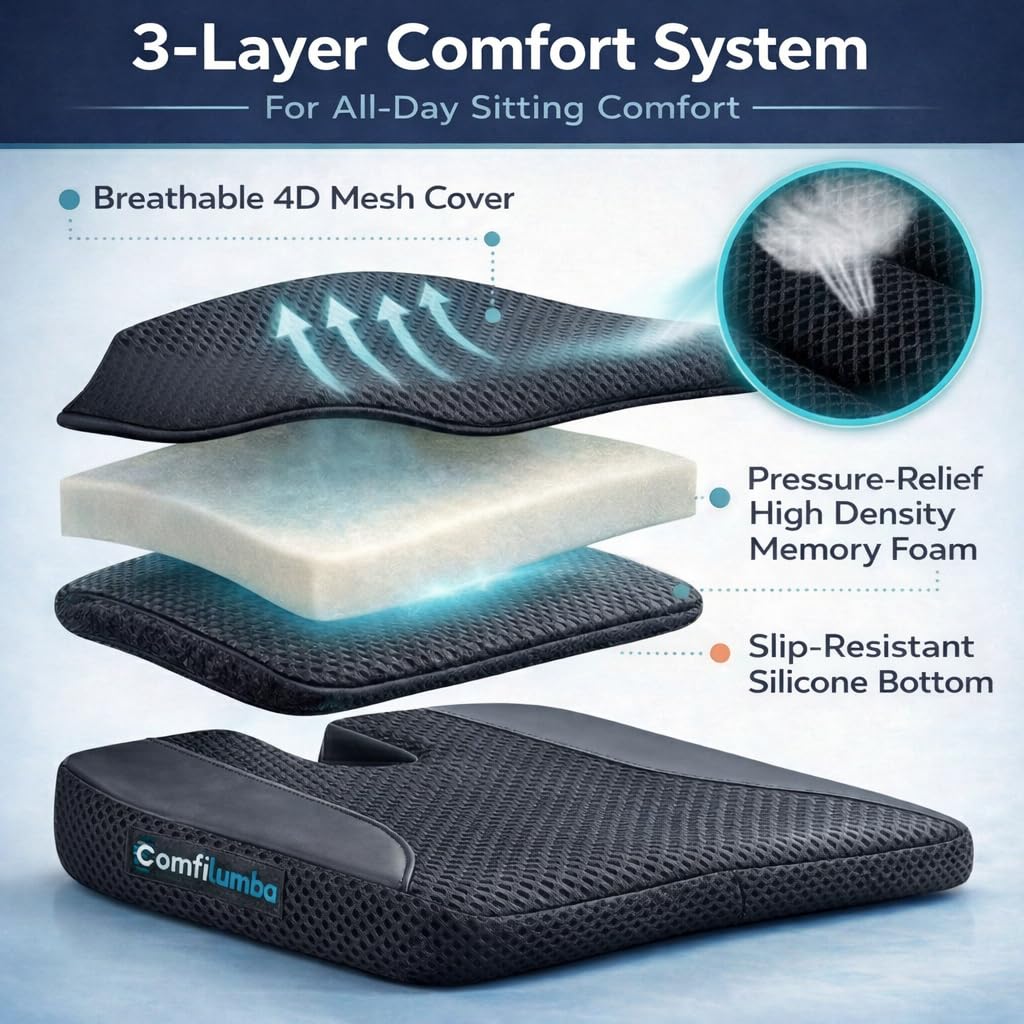 ComfiLumba installed in car seat demonstrating secure fit and enhanced driving posture