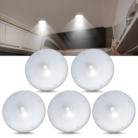 Command Electronics front view of ceiling light showing clean white housing and quick install benefit