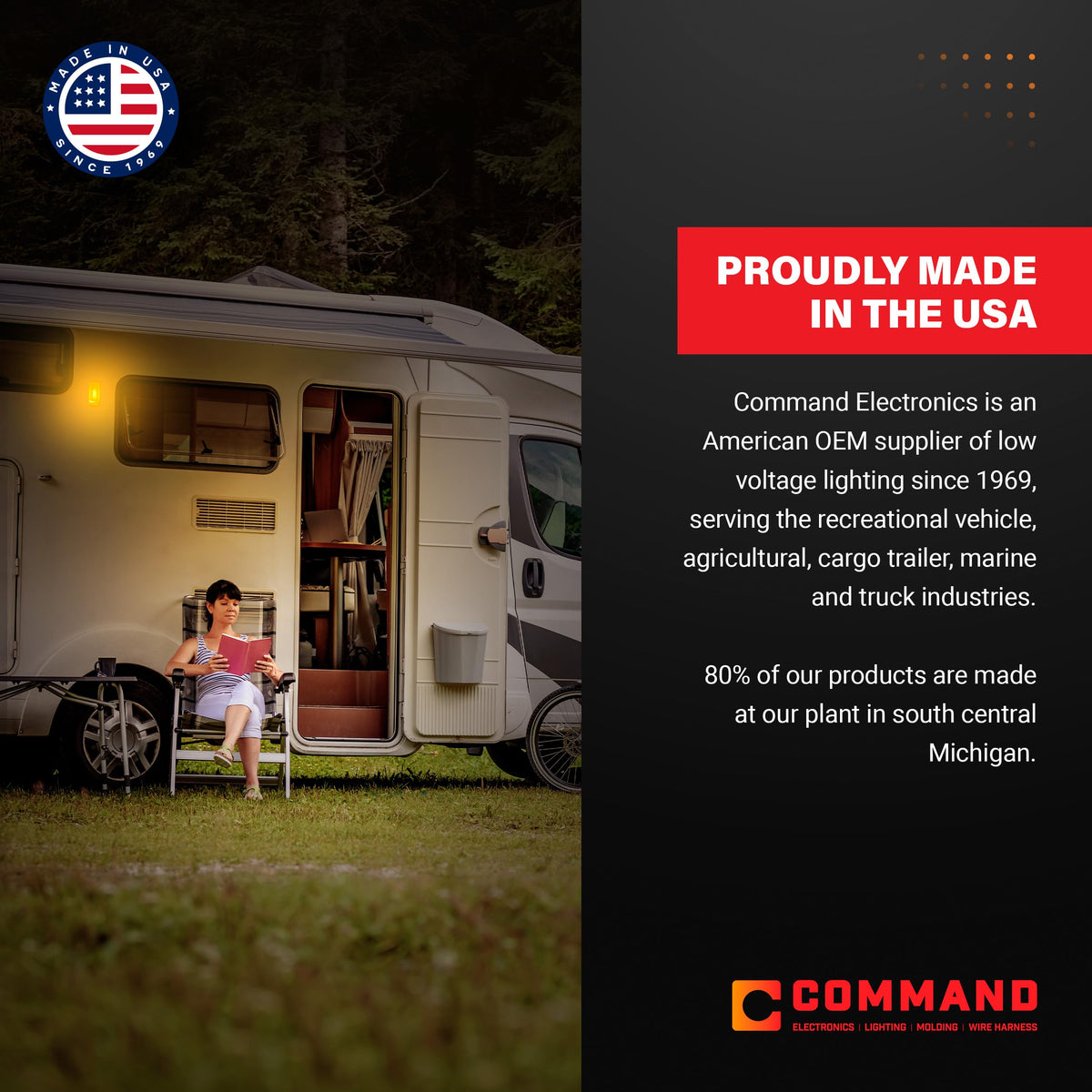 Command Electronics installed under cabinet in RV, provides bright task illumination