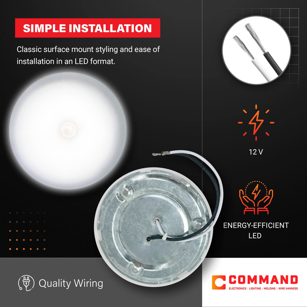 Command Electronics mounted in RV ceiling illustrating easy fit and improved cabin visibility