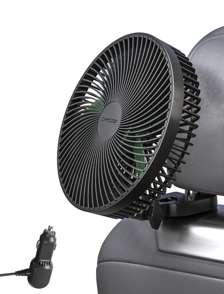 Comoistar front view fan showing compact design and quick cooling benefit