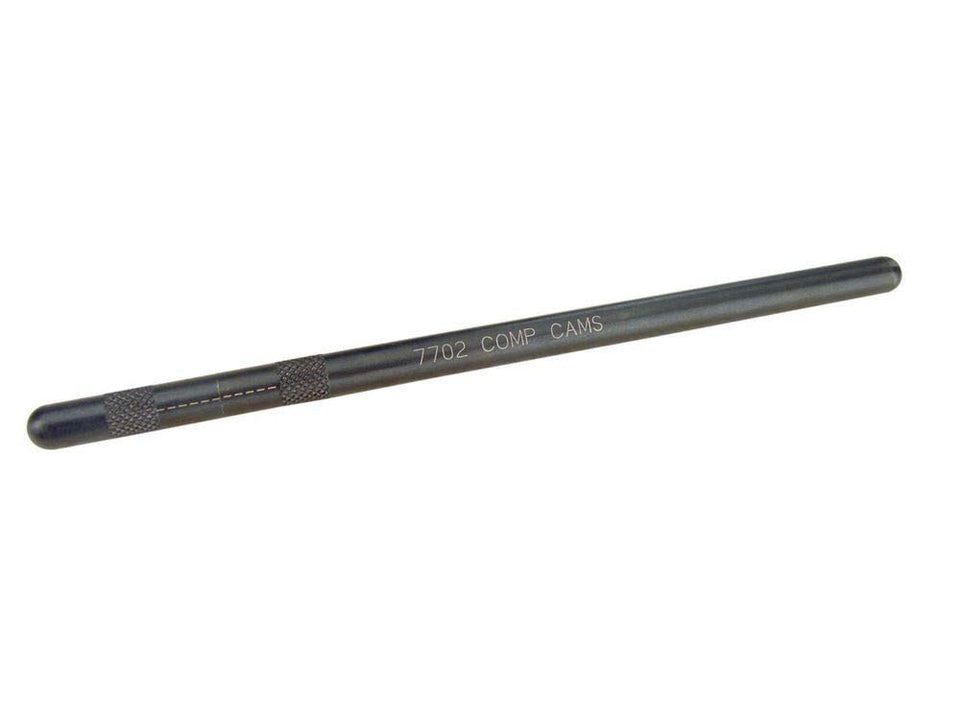 Comp Cams front view of adjustable pushrod checker showing scale and benefits of fast measurements