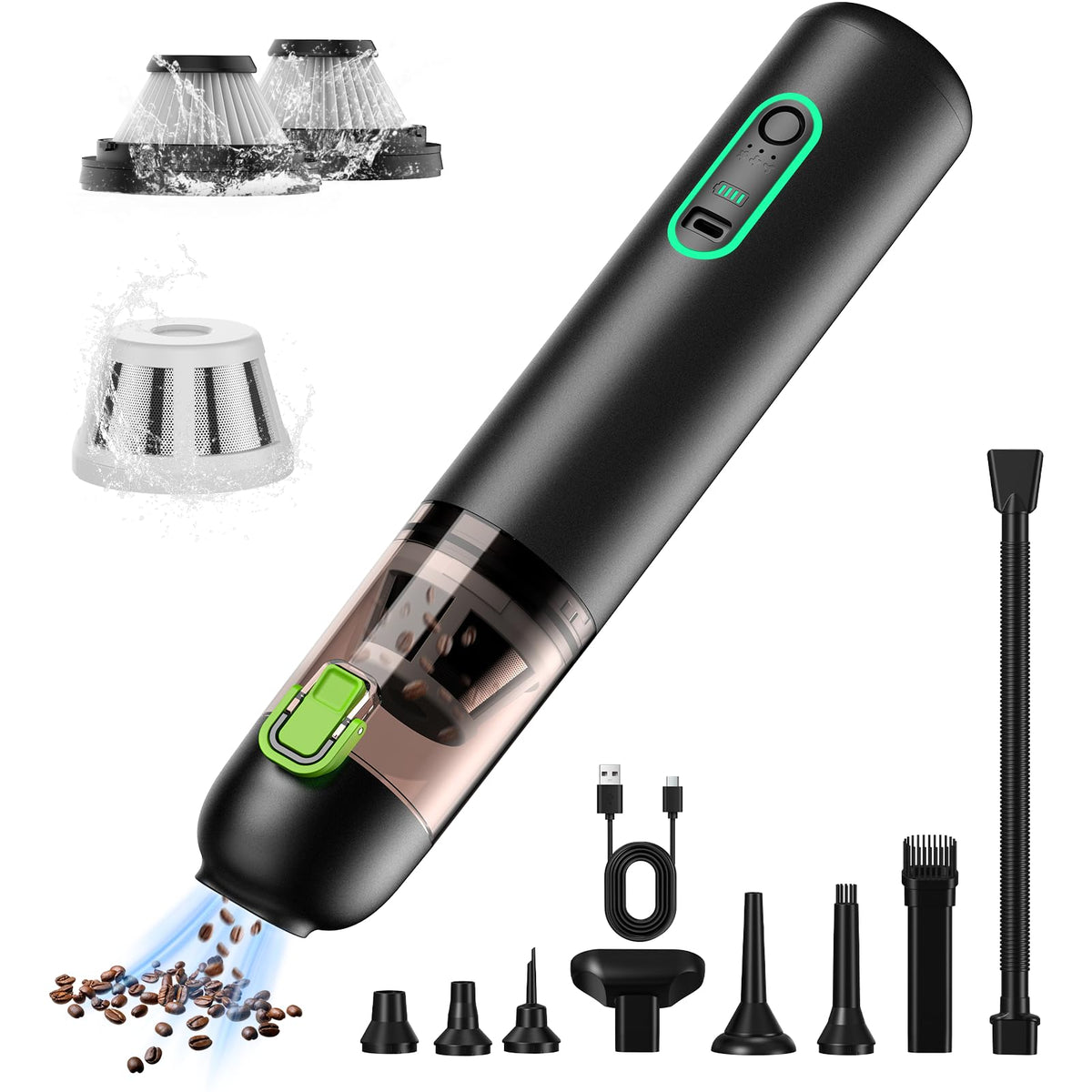 COMVIX front view handheld vacuum showing compact design and controls for easy storage