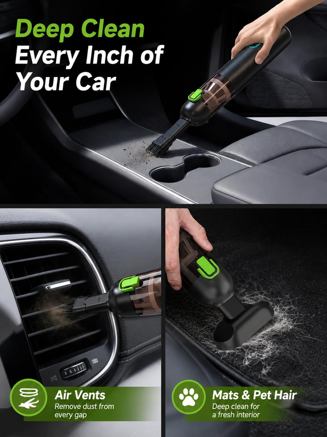 COMVIX nozzle close-up highlighting crevice tool for reaching tight car spaces