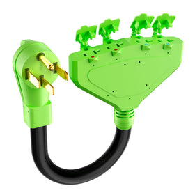 Conable front view showing 14-50P plug and four household outlets for versatile power