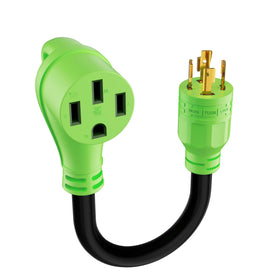 Conable front view showing L14-30P plug and 14-50R receptacle for secure connection