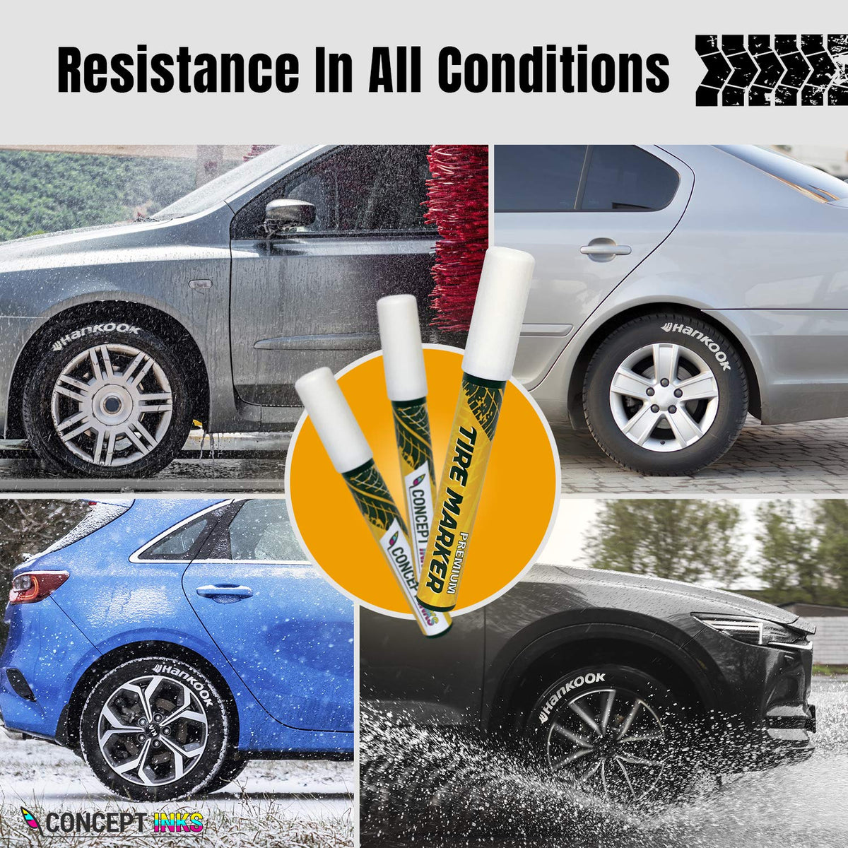 ConceptInks marker in use lettering a tire demonstrating easy DIY upgrade benefit