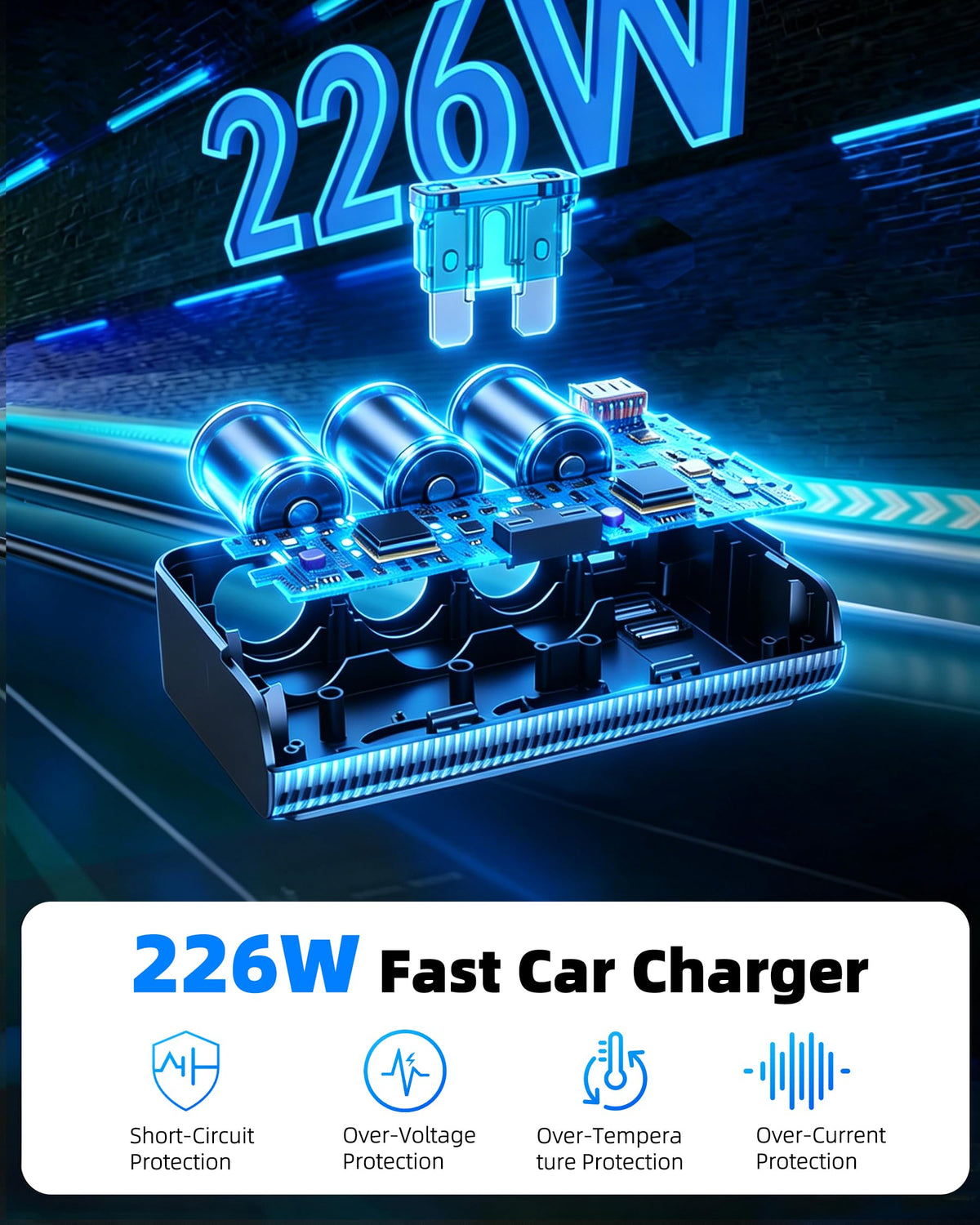 CONPEX long extension cord placed in car illustrating flexible placement and reach