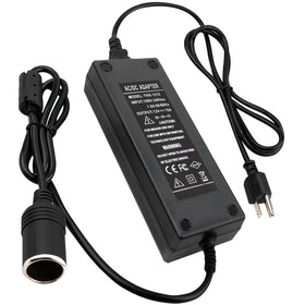 CONPEX front view wall plug adapter showing cigarette lighter socket and benefits