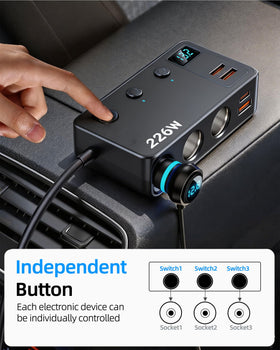 CONPEX cigarette socket switches detail demonstrating independent control for convenience