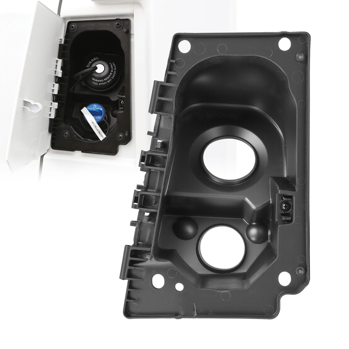 Convitex front view fuel filler housing showing clean OEM fit benefit