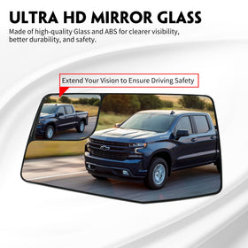 Convitex mirror installed on Silverado driver door illustrating OEM fit benefit