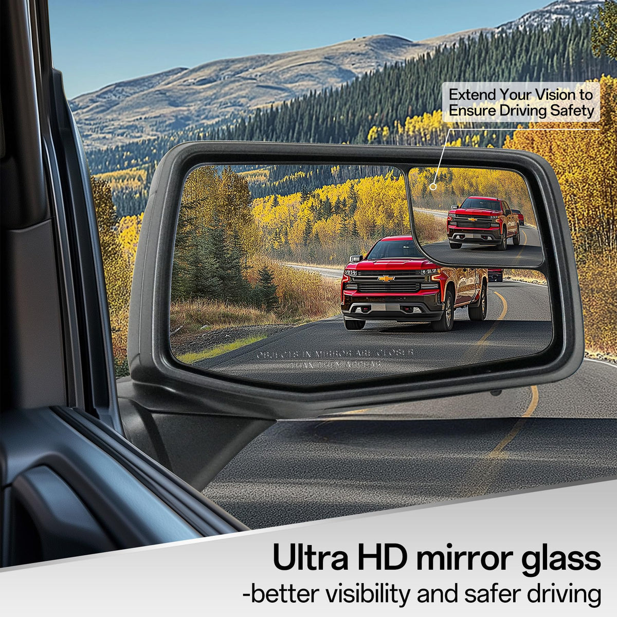 Convitex mirror mounted on Silverado passenger door demonstrating exact fitment