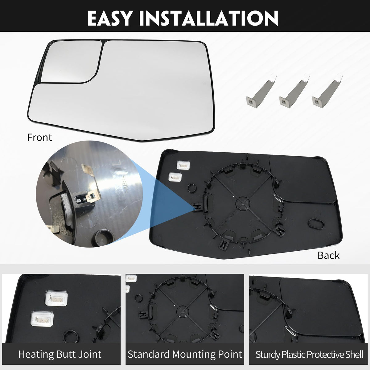 Convitex mirror wiring connector detail showing plug-and-play installation benefit
