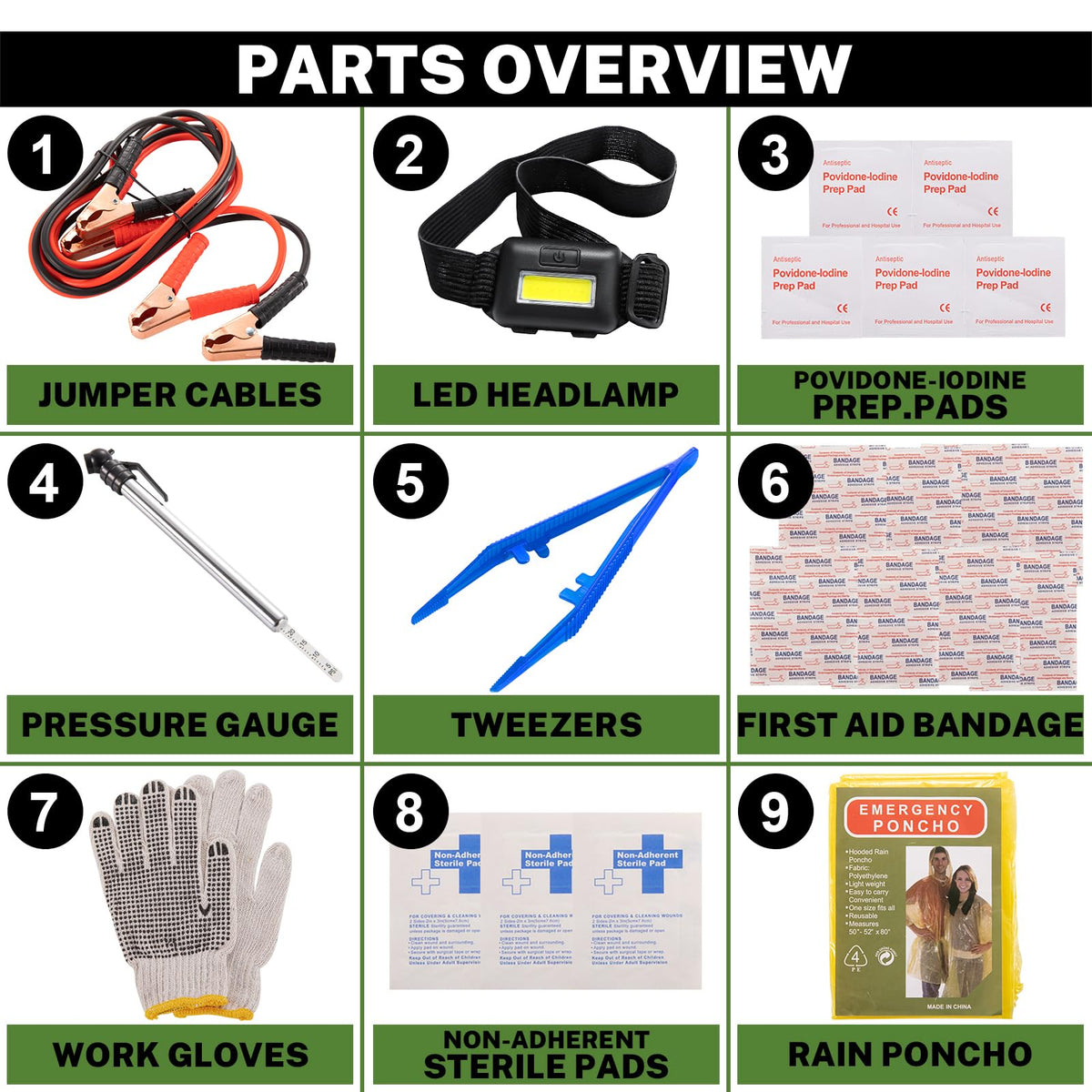COOGEO open bag displaying neatly organized roadside supplies for quick access