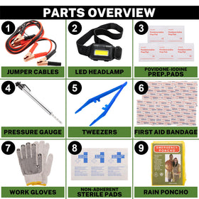 COOGEO open bag displaying neatly organized roadside supplies for quick access