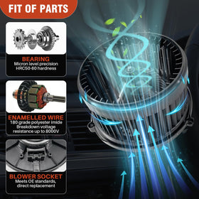 COOLIGO blower motor side angle highlighting housing fit and durable finish