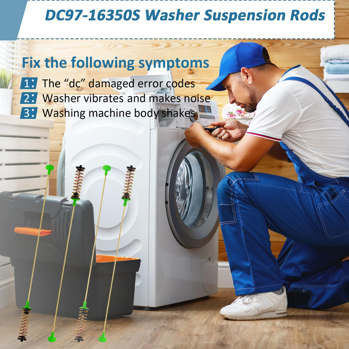 Cooouds suspension rod installed inside washer highlighting reduced vibration