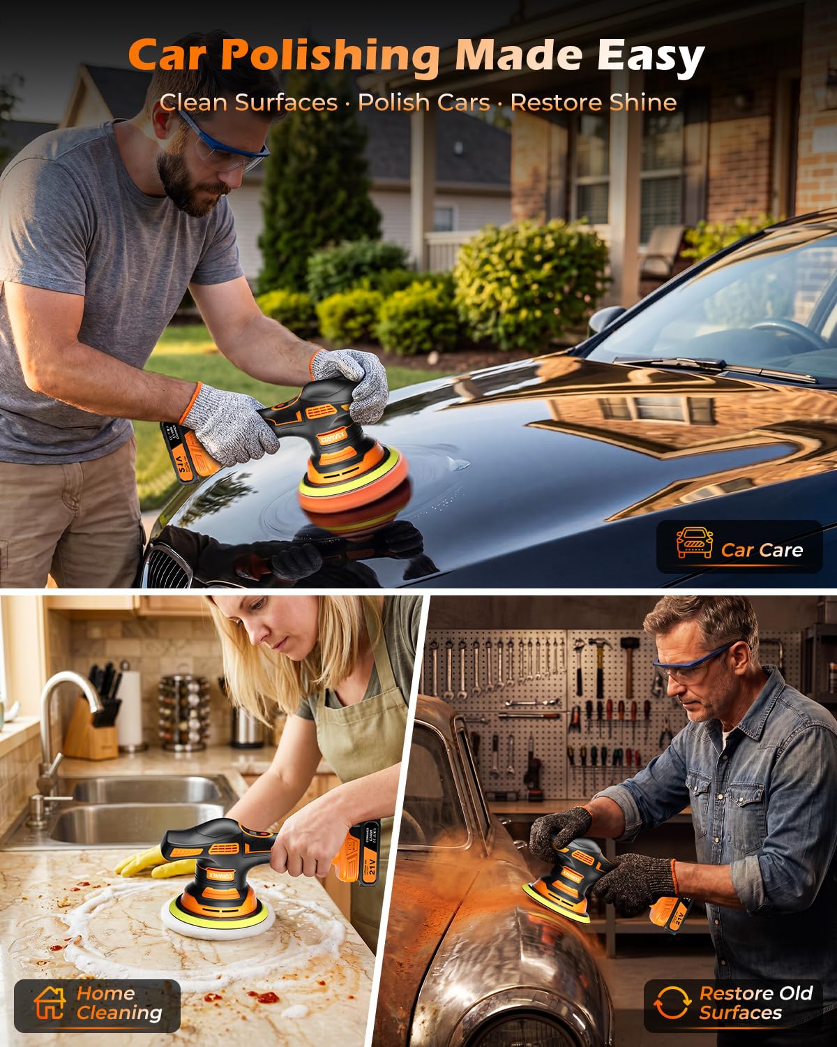 coranex polisher used on a car panel demonstrating cordless convenience and control