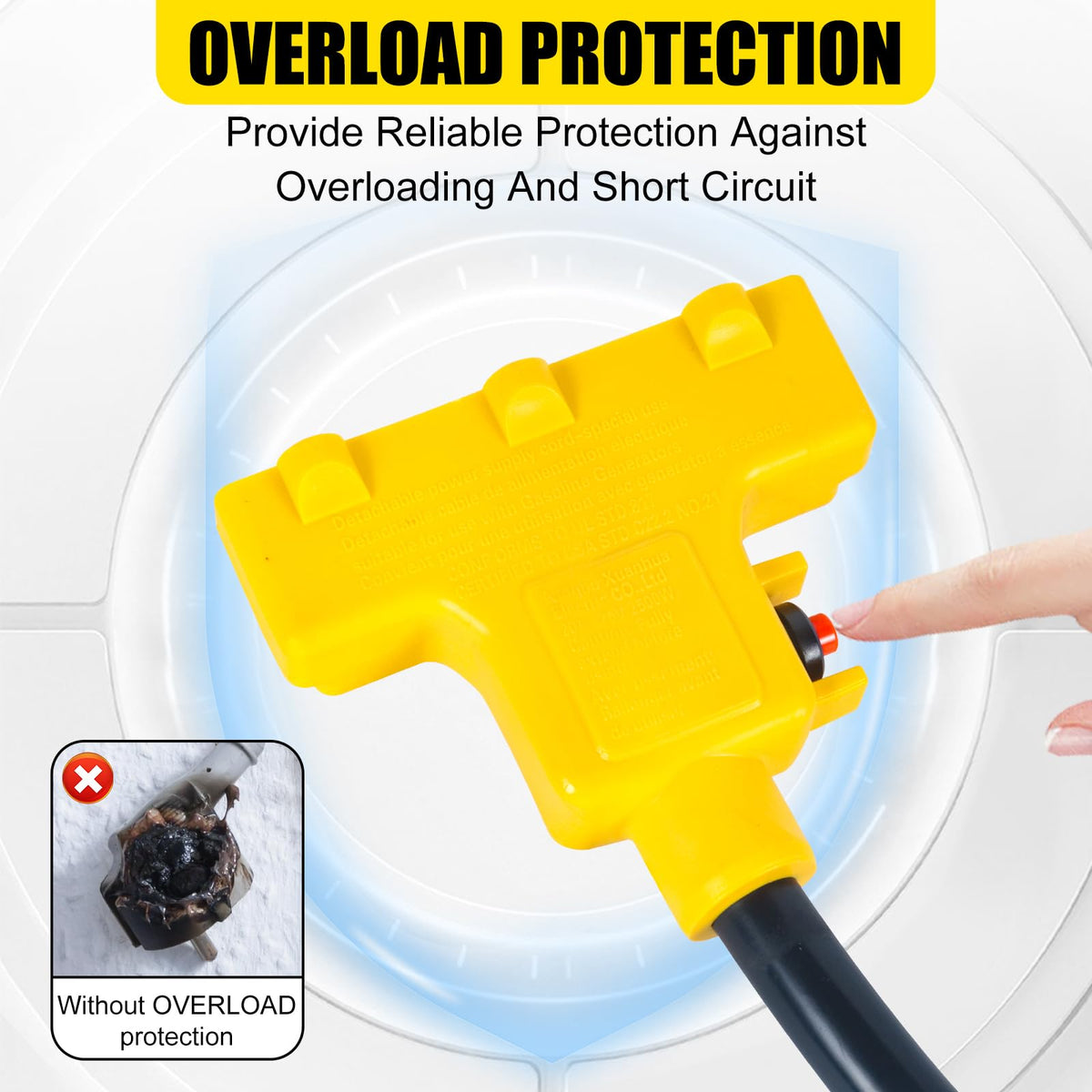 CORDMITPRO built-in circuit breaker close-up showing reset button for safety