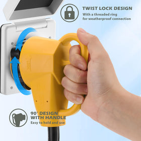 CORDMITPRO close-up of 90-degree female receptacle for reduced cable stress