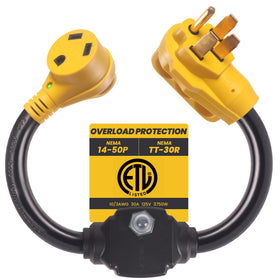 CORDMITPRO front view adapter showing plug and outlet benefits safe connection
