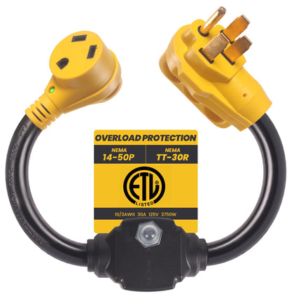 CORDMITPRO front view adapter showing plug and outlet benefits safe connection