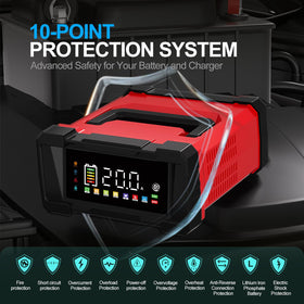 COREBOX connected to a car battery demonstrating fast charging and easy setup
