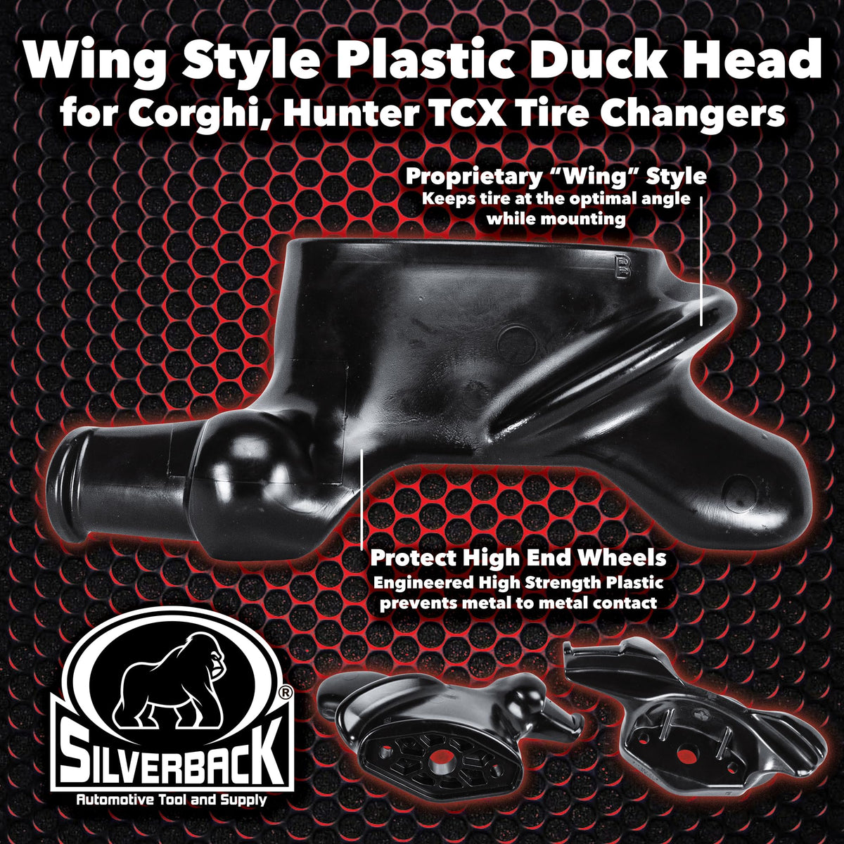 Corghi duck head installed on tire changer demonstrating faster mounting benefit