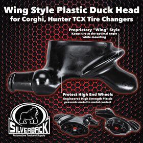 Corghi duck head installed on tire changer demonstrating faster mounting benefit