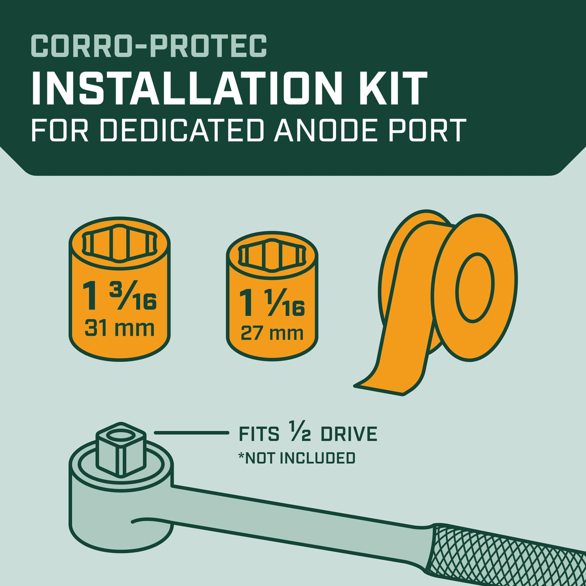 Corro-Protec close-up of 1-3/16 and 1-1/16 sockets, showing fit accuracy and durability
