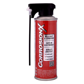 CorrosionX aerosol front label showing product and benefits