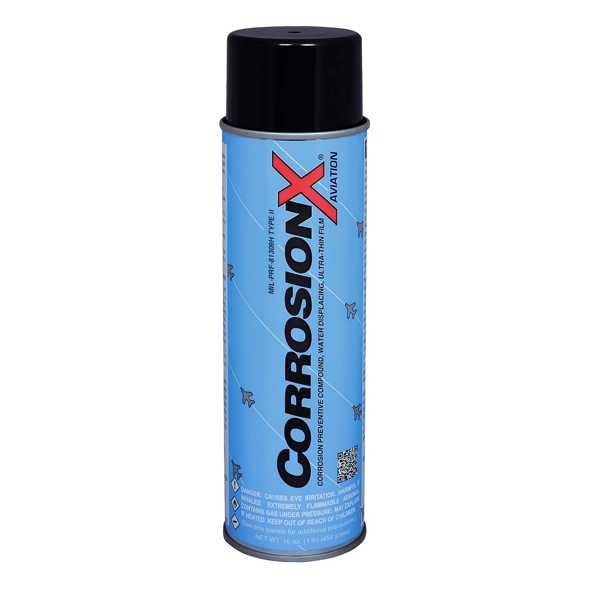 CorrosionX Aviation aerosol can front label showing product identity and usage benefit