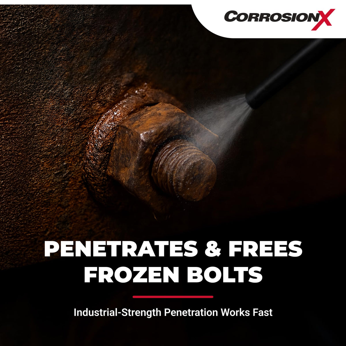CorrosionX penetrating a rusted bolt to free seized fasteners