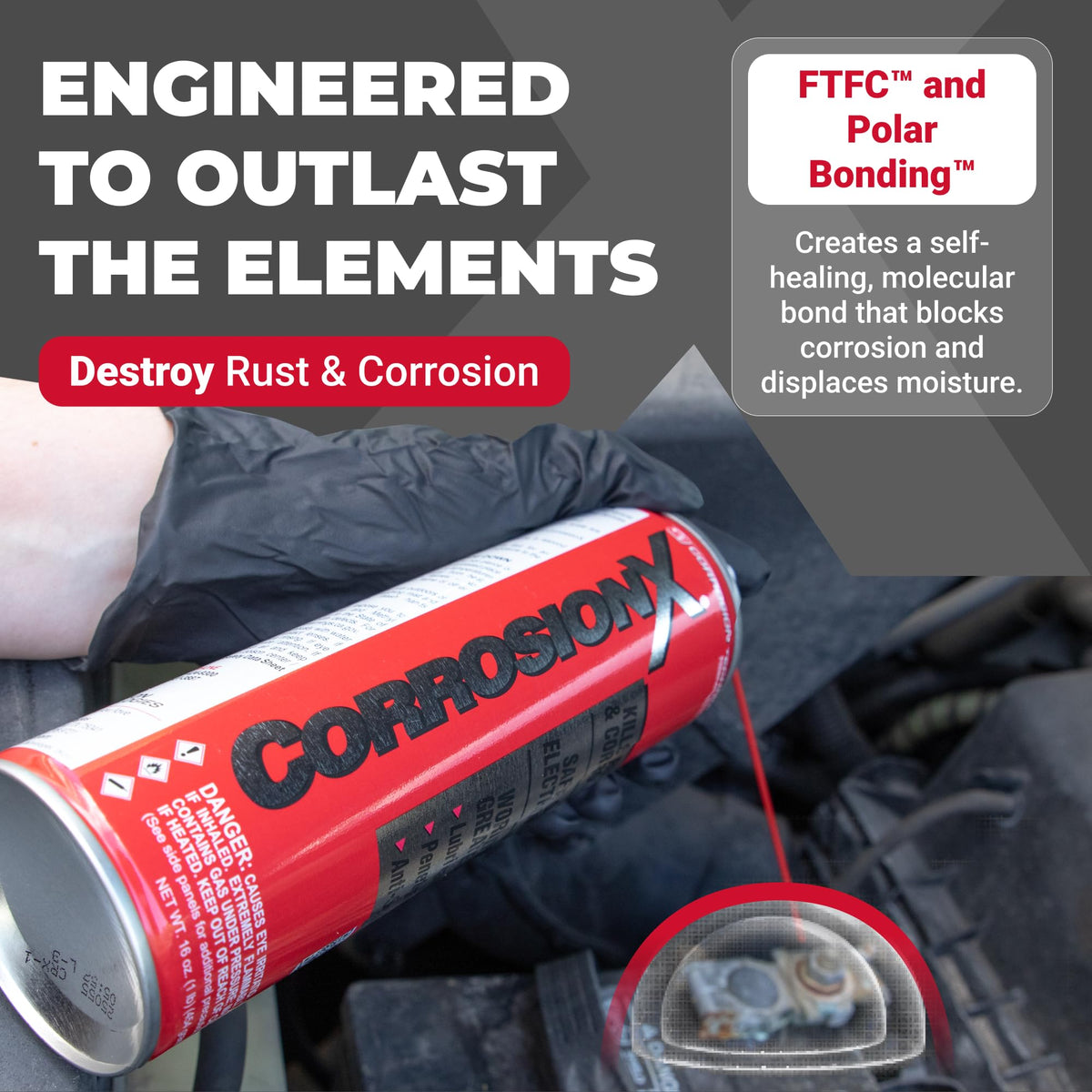 CorrosionX sprayed on a lock and hinge providing smooth lubrication