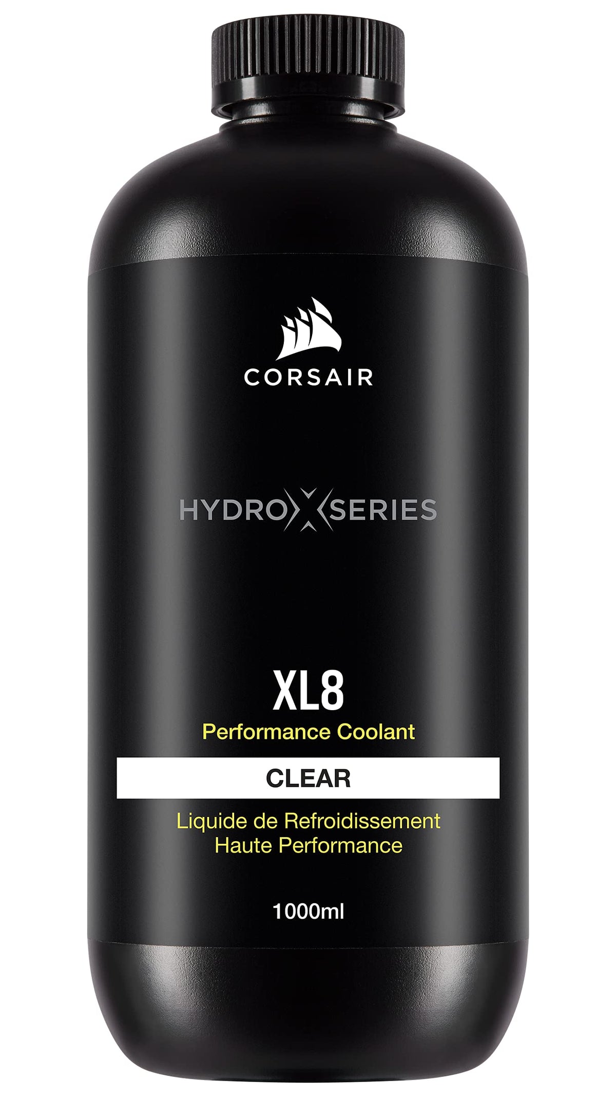 Corsair XL8 clear bottle front view showing label and ready-to-use benefit