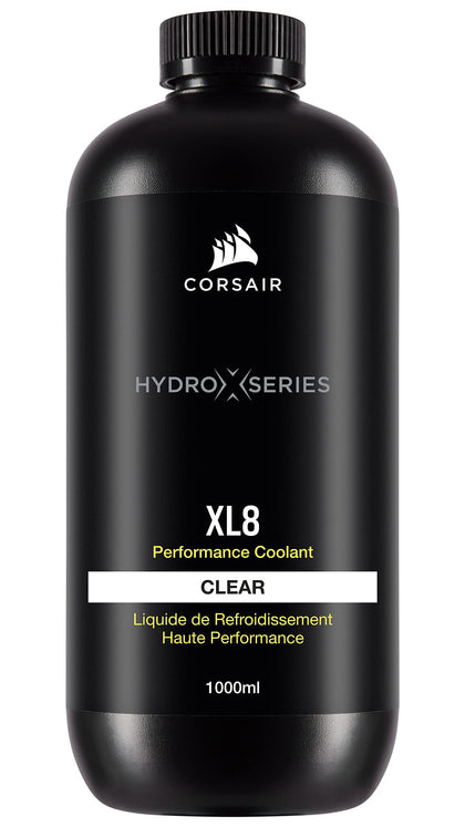 Corsair XL8 clear bottle front view showing label and ready-to-use benefit