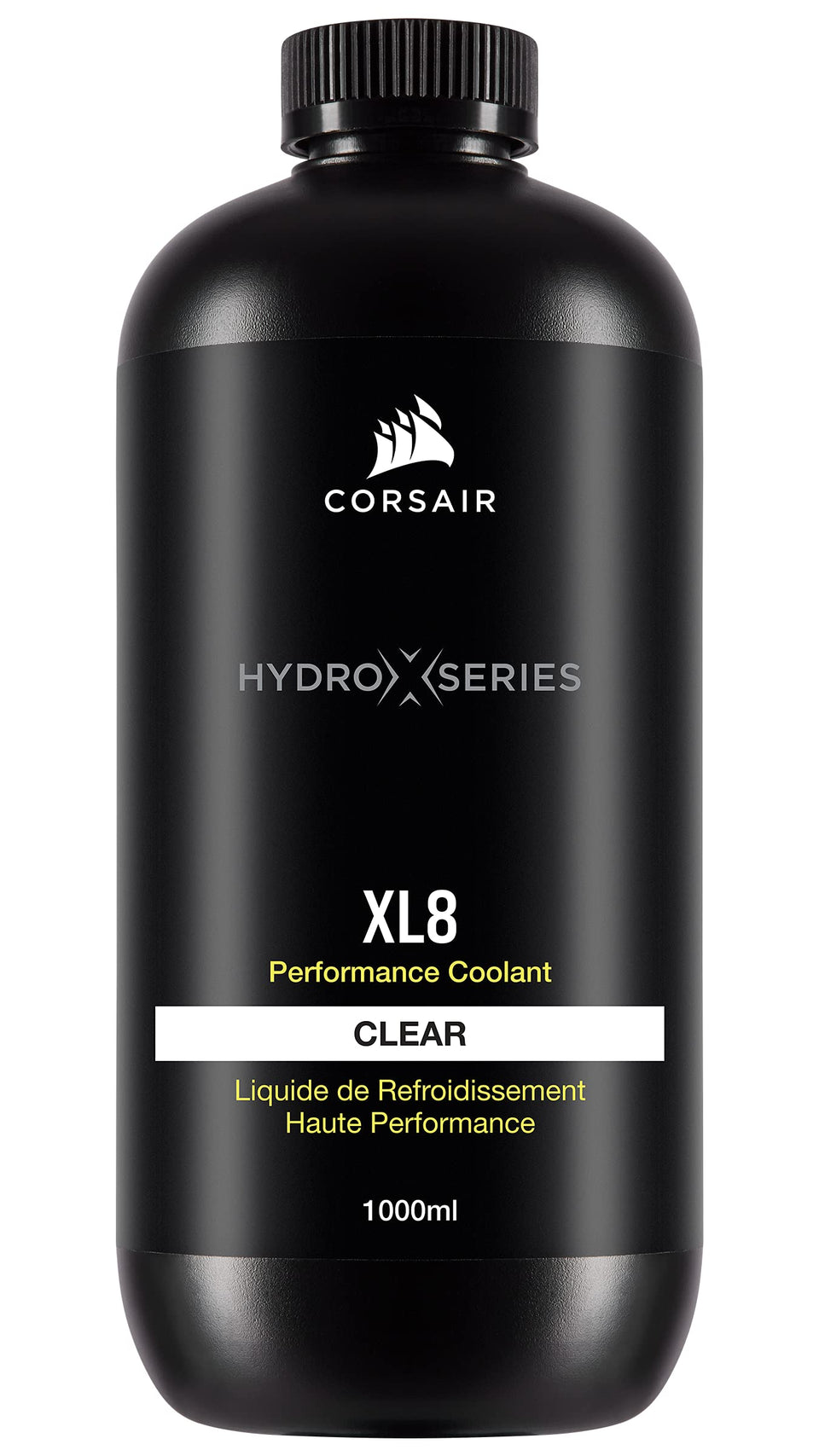 Corsair XL8 clear bottle front view showing label and ready-to-use benefit