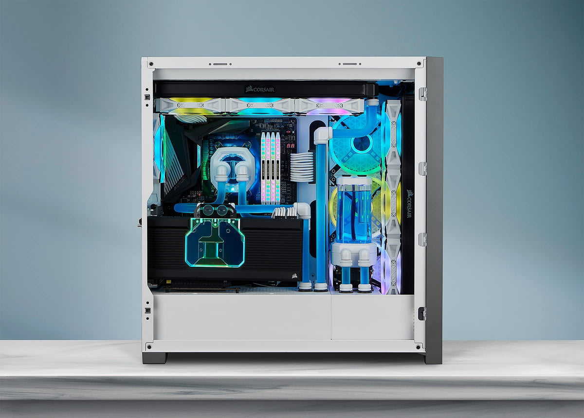 Corsair XL8 coolant close-up showing translucent blue fluid texture and consistent color