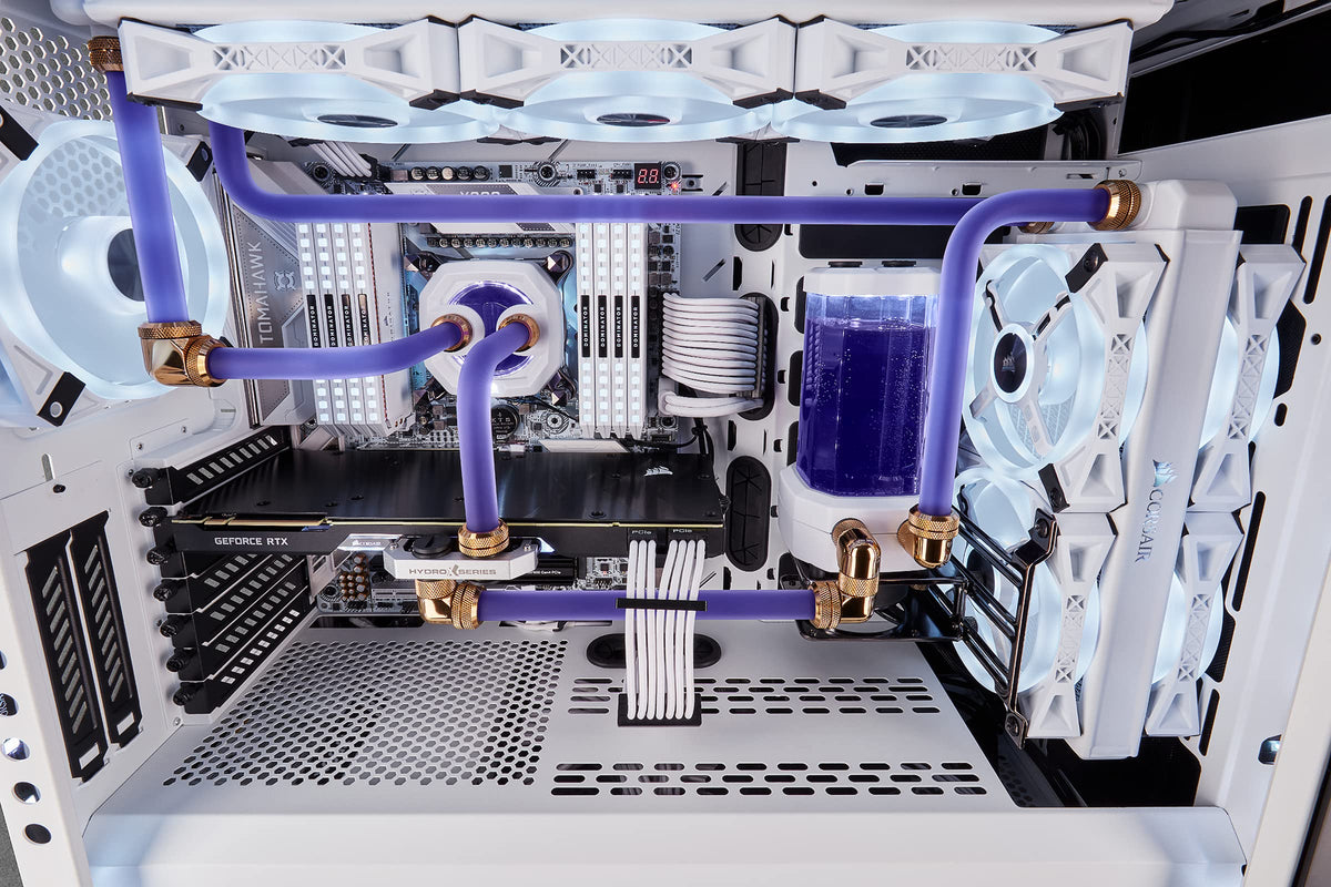 Corsair XL8 coolant being poured into a PC reservoir showing clean fill benefit